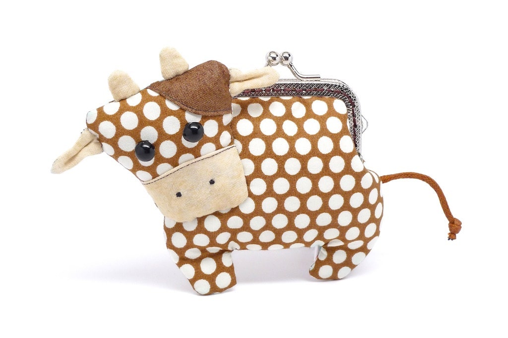 Little chocolate brown cow clutch purse