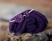 Knit Baby Wrap, Purple Wrap Set, Newborn Photography Prop, Baby Girl Wrap, Newborn Wrap, Stretch Knit Wrap, Purple Baby Headband, Photo Prop