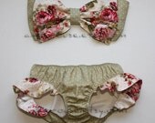 Garden and Dots Print Bow Bandeau and Bikini with Hip Ruffle