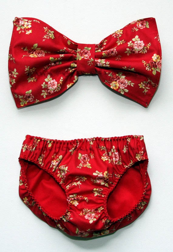 Red floral bow bandeau set - Made to order