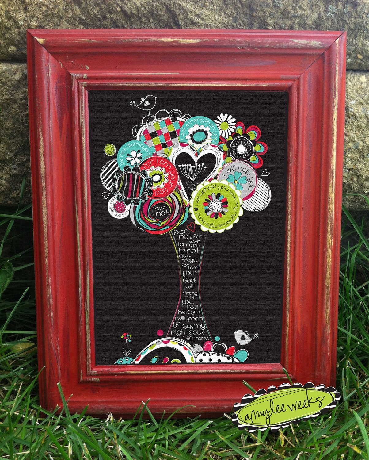 Scripture Art, Christian Art - Groovy Goodness, Fear Not tree, canvas-mounted framed art (5x7)