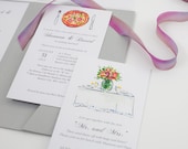 Hand Painted Wedding Invitation and RSVP Card - Bed & Breakfast Wedding