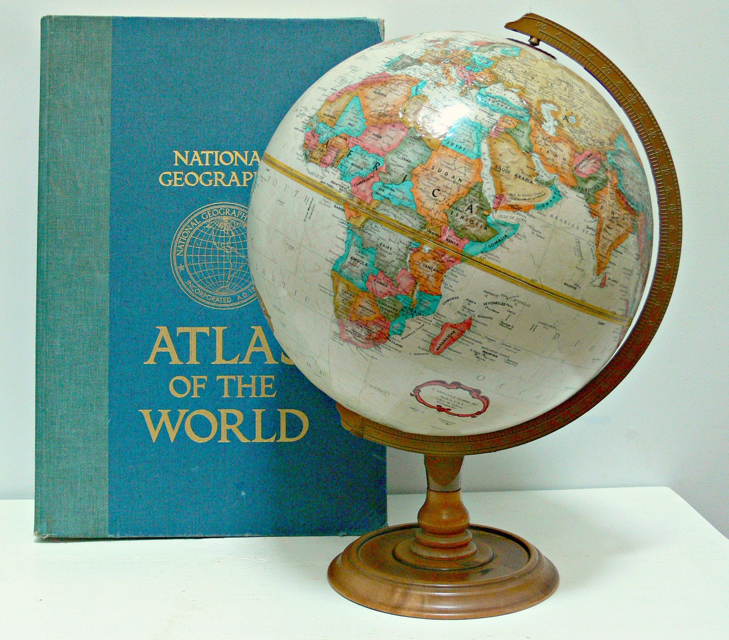 Vintage World Globe - Replogle World Classic 12 inch - Sepia Relief Maps - Wood Base