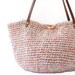 Hand knitted tricolor basket bag with genuine leather straps