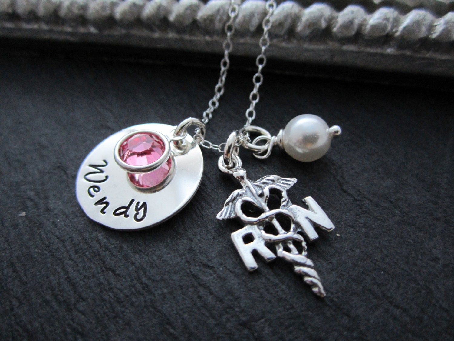 Nurse RN/ LPN Gift, Sterling Silver Jewelry, Personalized Nurse Practitioner Sterling Silver Necklace, Nurse Angel w/ Birthstone