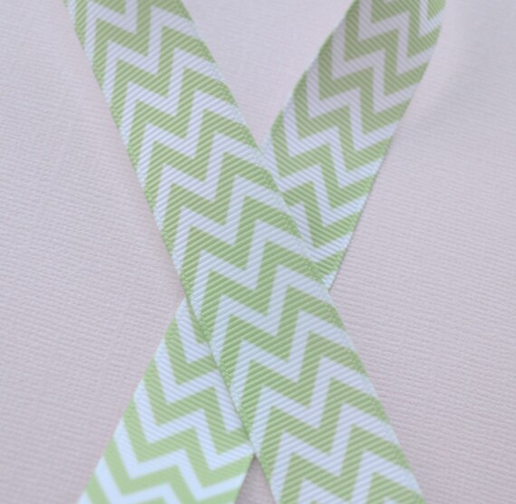 Apple green and white chevron striped 7/8" grosgrain ribbon- wedding Il_570xn