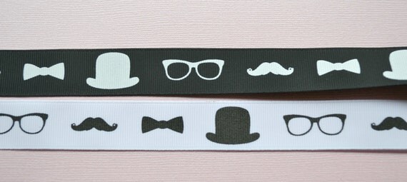 Mustaches, bow ties, top hats and glasses on 7/8" grosgrain ribbon- Movember Il_570xn