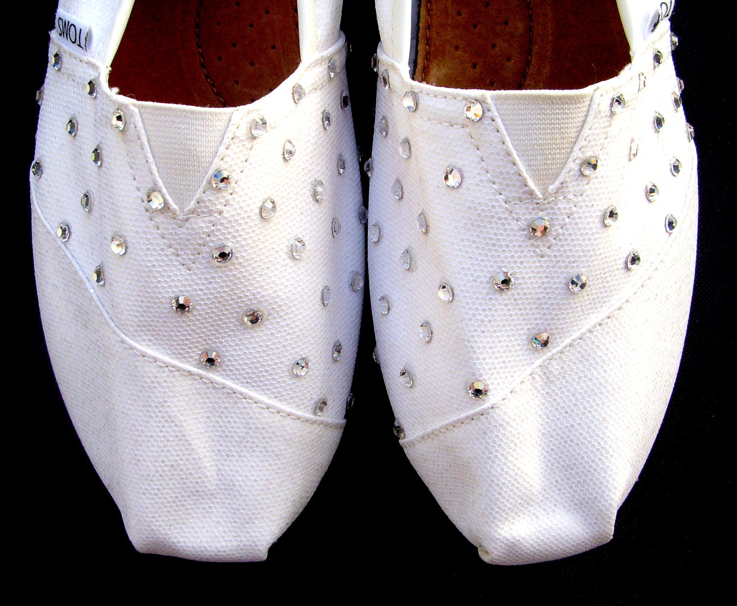 The Vivian - White Glitter TOMS with Swarovski Crystals