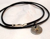 Fathers Day Gift - Sterling silver monogramed necklace, Black leather necklace, Unisex jewelry, Bird design stamp, Personalized gift for him