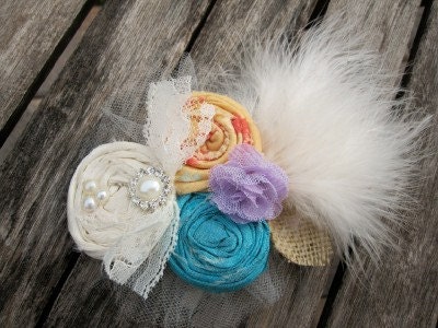 Bridal Multi Floral Vintage Elegance hand rolled rosette hairclip