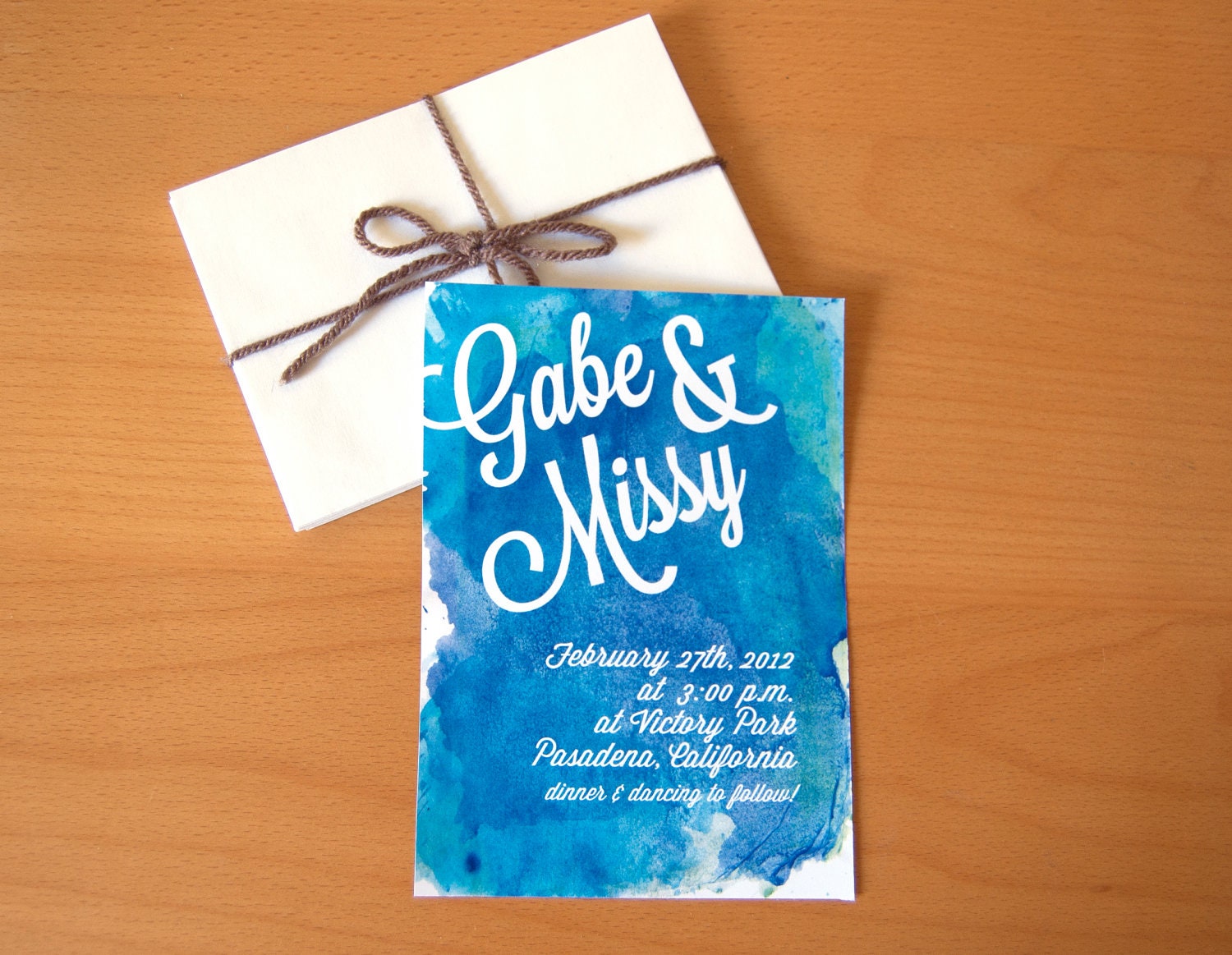 Watercolor Wedding Invitation With Blue Ocean - Beach Theme