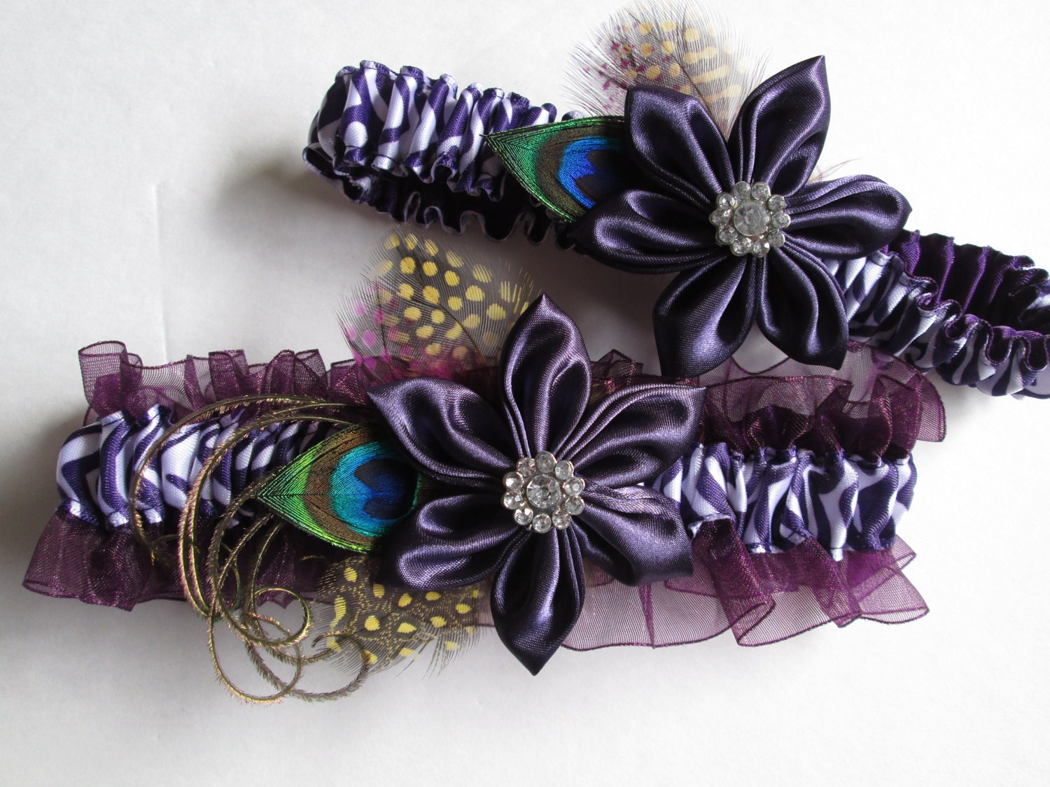 Wedding Garters, Bridal Garters, Purple Zebra Garters, Plum Purple/ Indigo Garters, Peacock Garters, Prom Garters, Eggplant Purple Garters