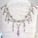 Flower Beadwork Necklace Green Lavender Art Nouveau OOAK