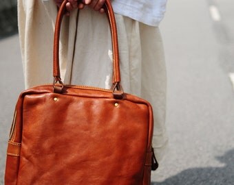 Hand Stitched Soft Brown Leather Tote Bag