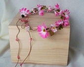 RAVE hair accessory Pink daisy headwreath country western silk daisies leather tie flower crown Electric Daisy Hair hippie EDC