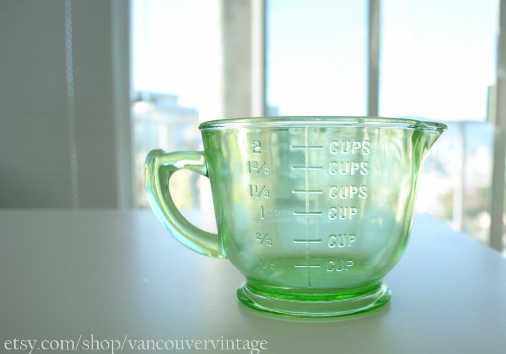 Green Depression Glass 2 cup Measuring Cup by VancouverVintage