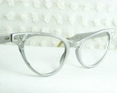 Vintage 50s Cat Eye Glasses 1950s Metal Eyeglasses Silver Satin Aluminum Brushed Steel Womens Frame NOS 44/18 Art Craft Optical