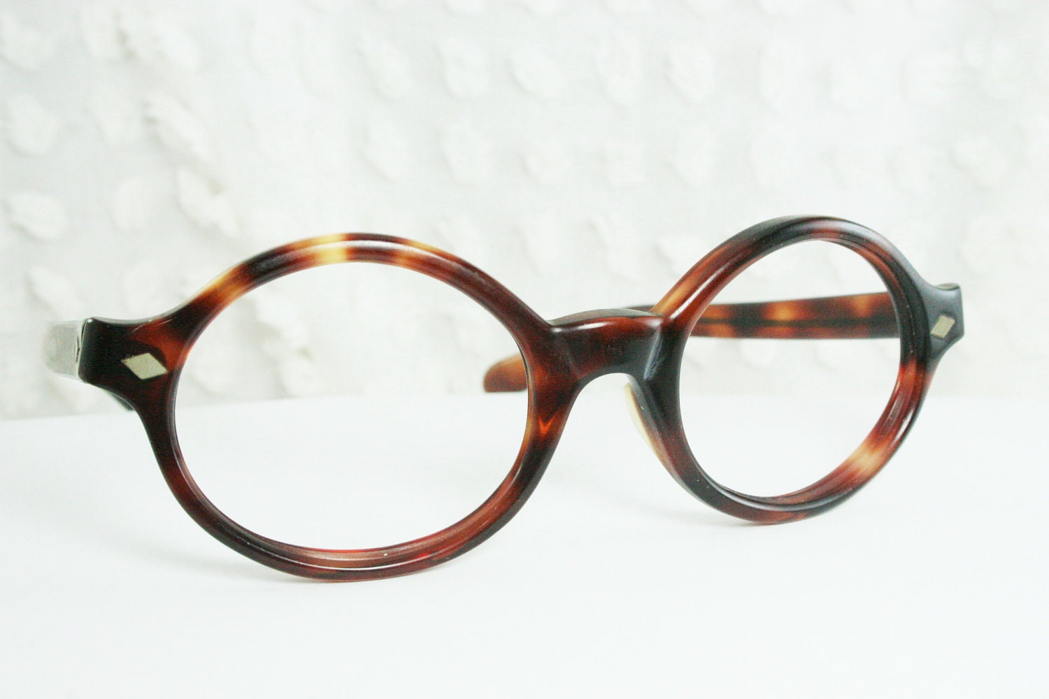 60s Tortoise Glasses 1960s Round Cat Eye Eyeglasses Mod Brown Horn Rim Frame NOS 50/24 Unisex Shuron Optical