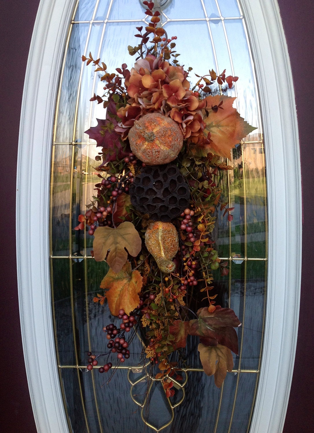 Fall Twig Teardrop Vertical Swag Door Decor.."Autumn's Amber" OOAK