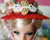 Rainbow Flowers Red Barbie Doll Hat Feather Pink Orange Green Blue Purple Butterfly