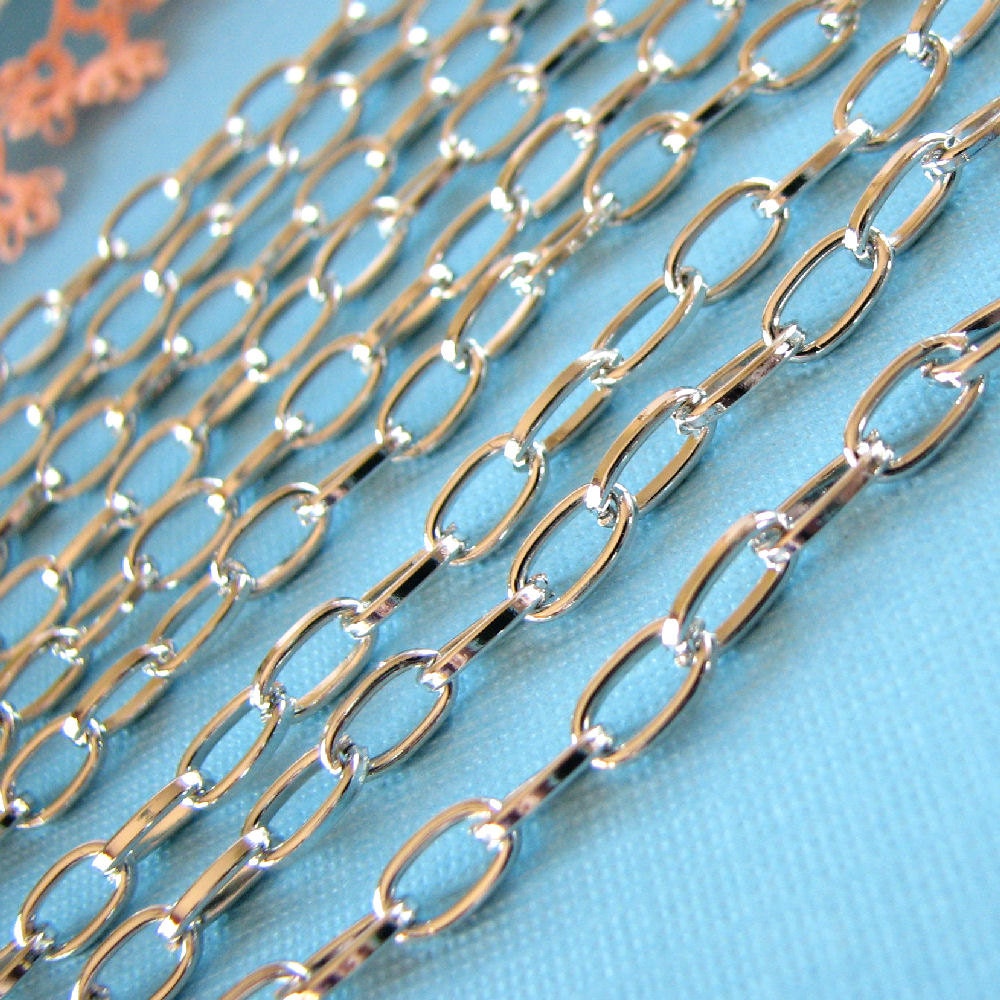 Silver Chain - Open Link Oval Chain Findings 8mm x 4mm ... SOLD PER 10 FEET -- Lead, Nickel, & Cadmium Free Jewelry Finding 94057