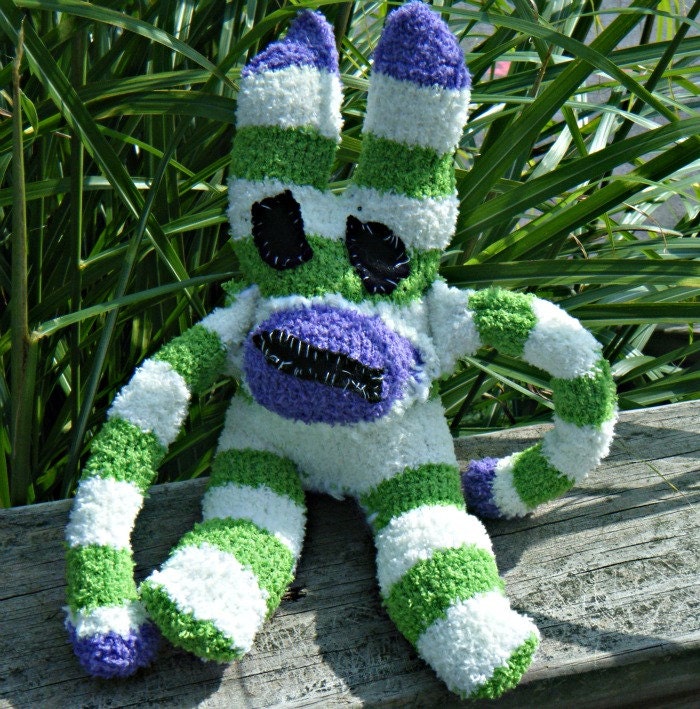 New Handmade Evil Ugly Sock Critter Fuzzy Striped Rabbit. Not your average sock monkey. ON SALE WAS 25.00