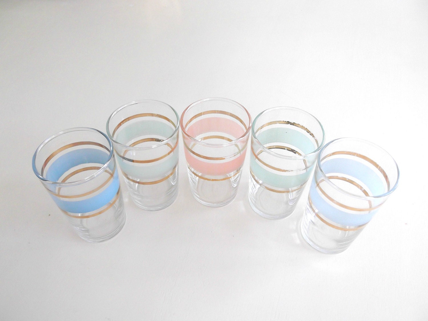 Mid Century Pastel Drinking Glasses Set of 5 - looseendsvintage