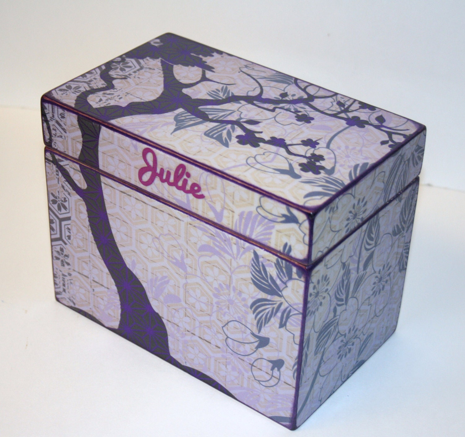 Recipe Box - Purple Asian Tree Handmade 4x6 Wooden Recipe Box or Wedding Guest Book Box