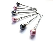 Pink and grey pearl bobby pins set - wedding, bridal, bridesmaid hair clip accessories - silver pin, bobbies