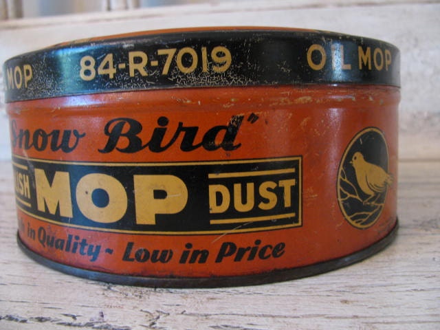 Vintage Floor Dust Mop with Tin  - Snow Bird Oil Brand