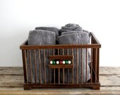 Vintage Wood Basket - Wooden Towel Holder - Bathroom Decor - Rustic Basket - Primitive Basket