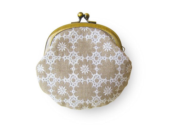Embroidered Linen Coin Purse