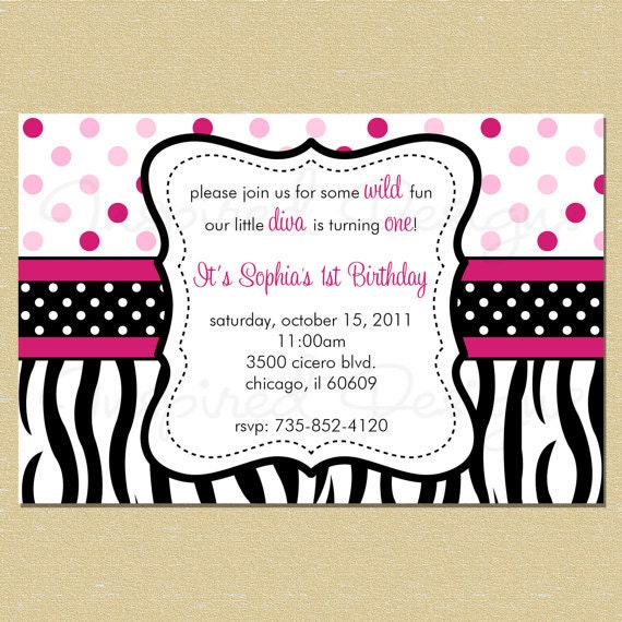 Hot Pink Zebra & Dots Birthday Invitation (Any Age - Girl - Photo/No Photo - Text Customizable) Il_570xn