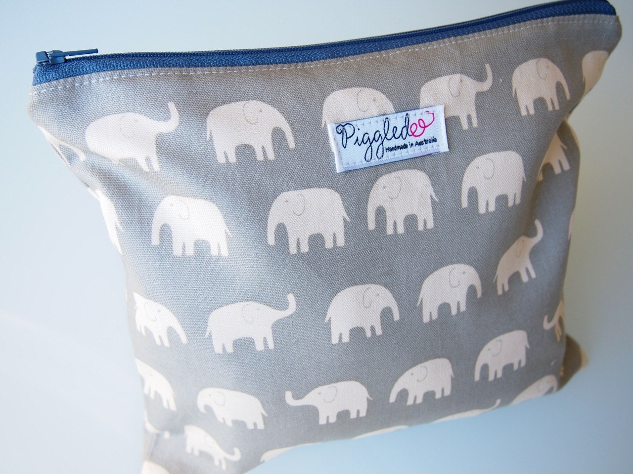Zippered Pouch / Nappy or Diaper Case - Gray Elephants