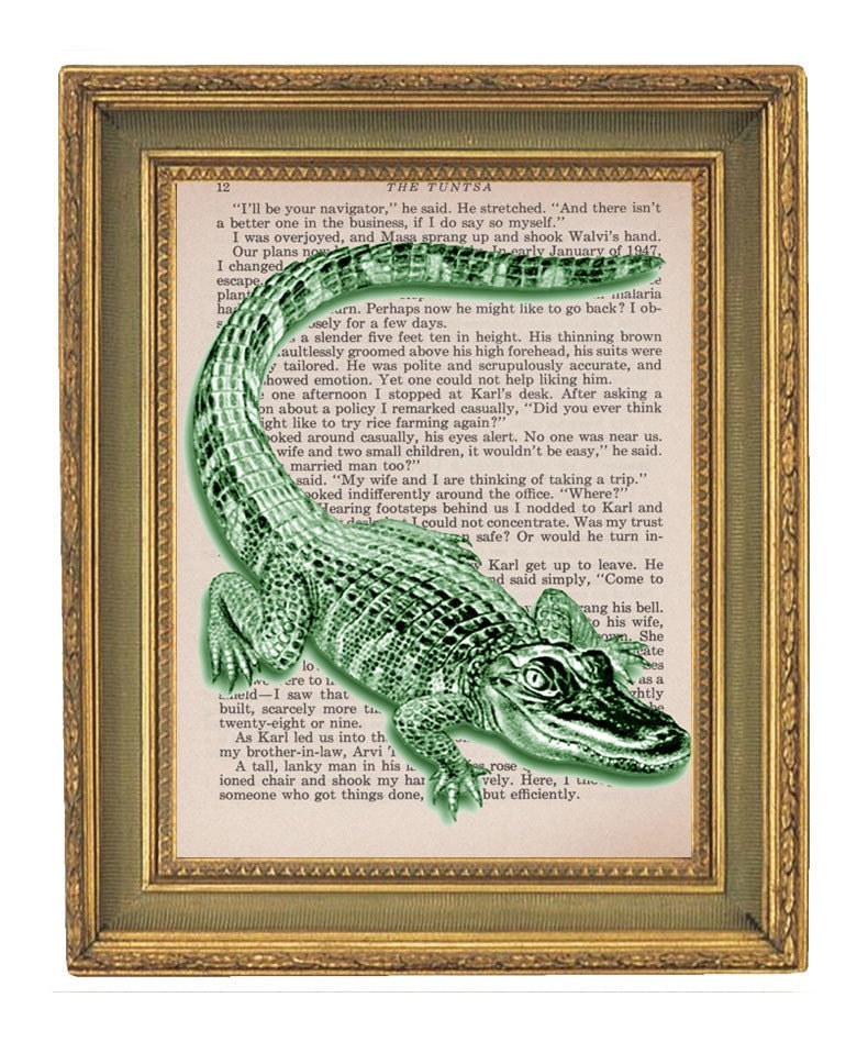 Crocodile Vintage Book Print- 5x7
