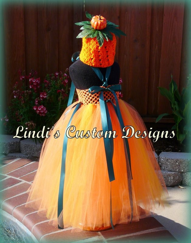 Baby Girl Pumpkin Tulle Tutu Dress & Hand Crochet Hat for Fall, Autumn, Halloween, Thanksgiving, Photo Prop, Pageant, Costume