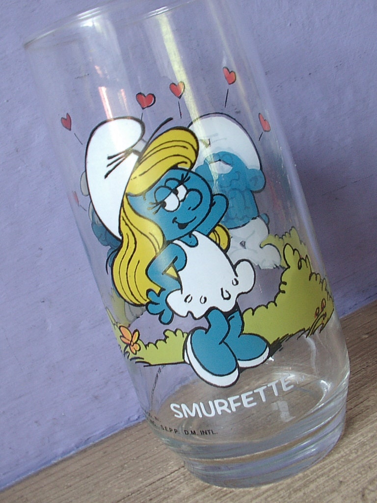 Vintage 1980's Smurf drinking glass Smurfette by ShoponSherman