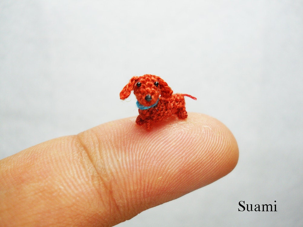 1/3 Inch Micro Crochet Dachshund Sausage Dog - Tiny Amigurumi Miniature Dog Dachshunds - Made To Order