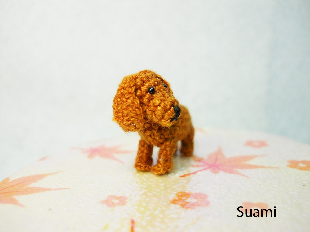Miniature Brown Dachshund Dog - Teeny Tiny Dollhouse Crochet Pet