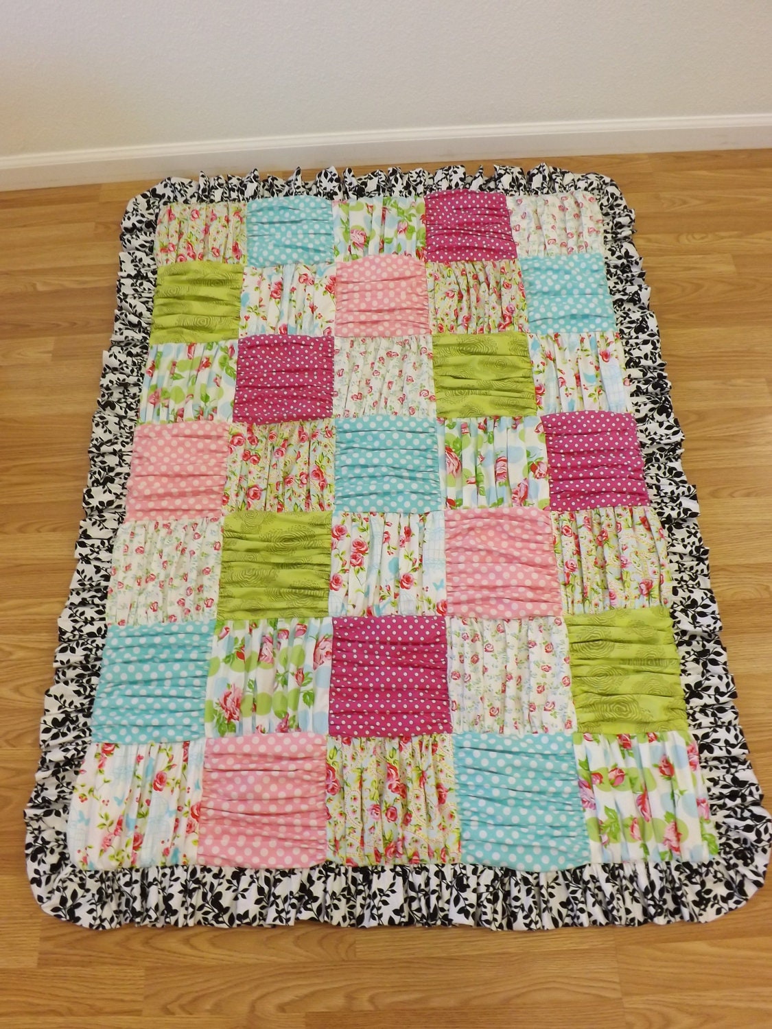 Ruffled Patchwork Blanket---MADE to ORDER---Toddler Blanket---You choose the fabric--