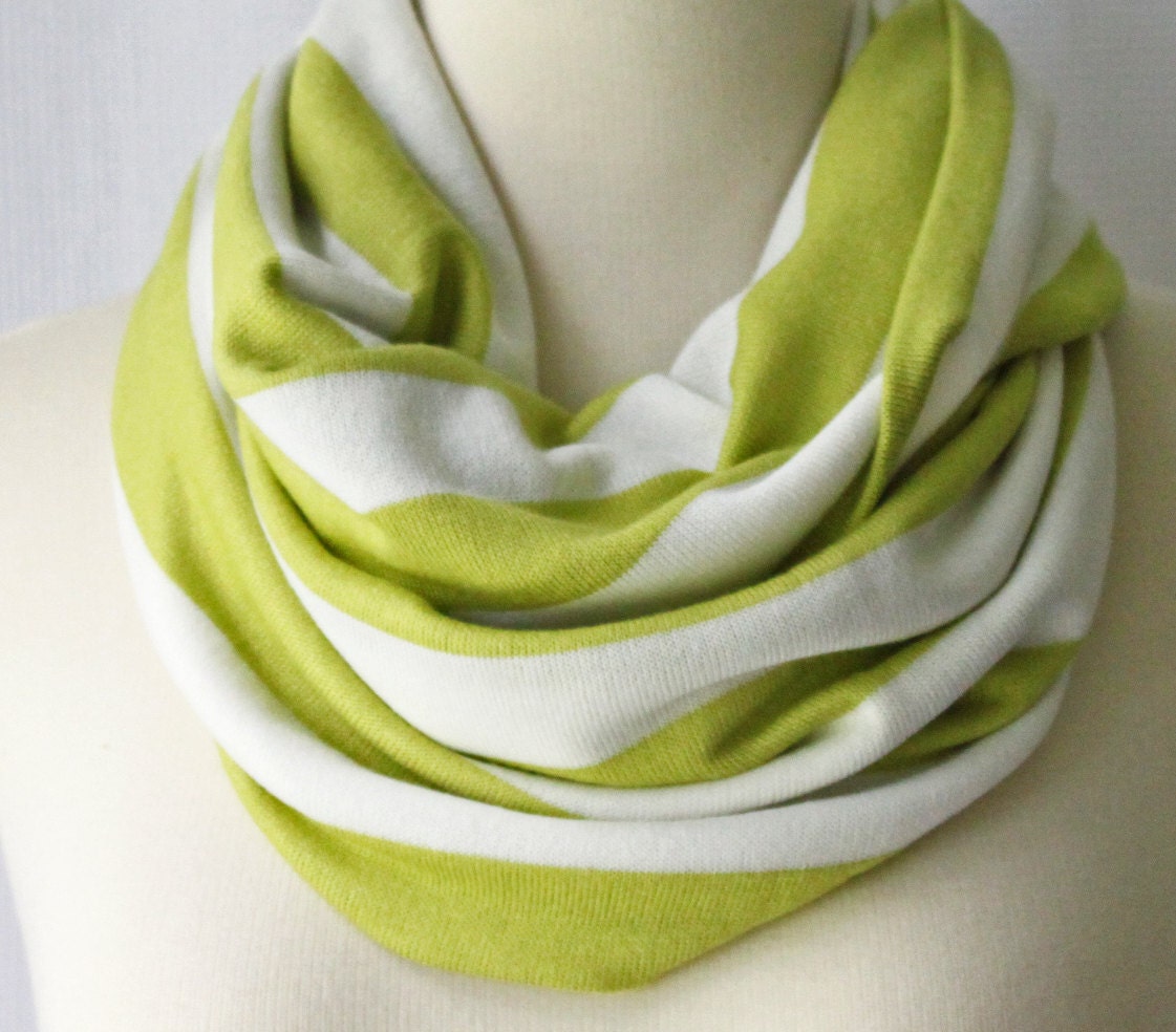 Lime Green & White Striped Jersey Infinity Scarf Extra Wide