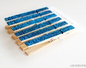 Aqua Marine Blue Glitter Clothespins - Set of 6 - Large