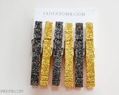 Black and Gold Glitter Clothespins - Set of 6 - Large