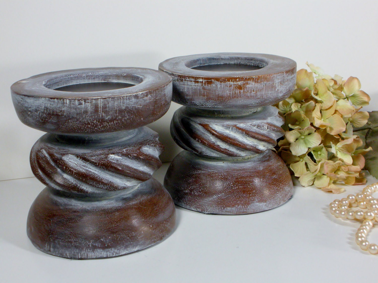 Candle holder / pillar candle holder / distressed candle holder / ivory white / shabby chic / cottage decor