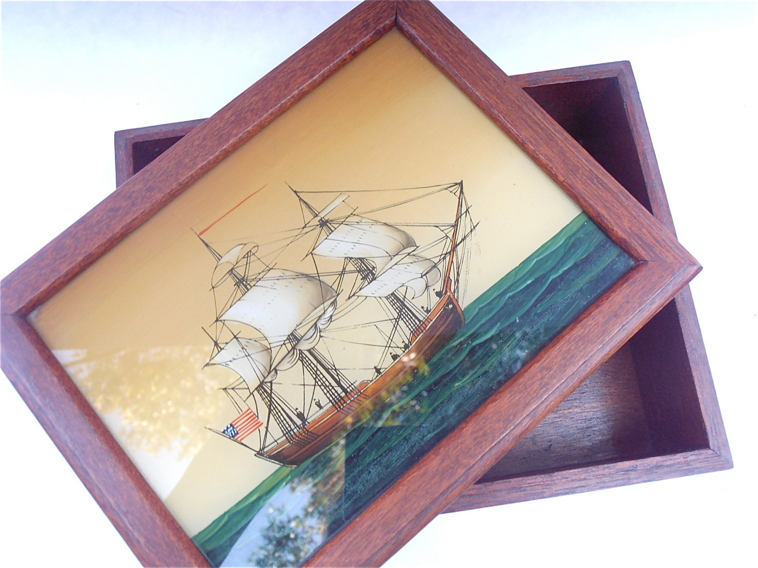 Vintage Ship Wooden Box Vintage Sailors Box Vintage Tall Ship Box Vintage Dark Wood Box Vintage Nautical Box Vintage Sailing Box Vintage Box