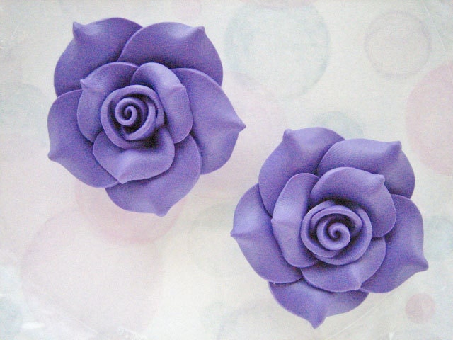2pcs - LL Purple Fancy Clay Rose Decoden Cabochon (45mm) FXL10005