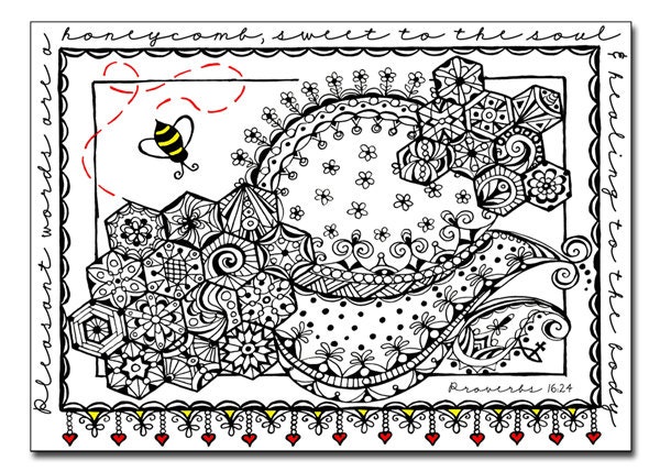 Honeycomb 5x7 Card and Bookmark Doodle Set