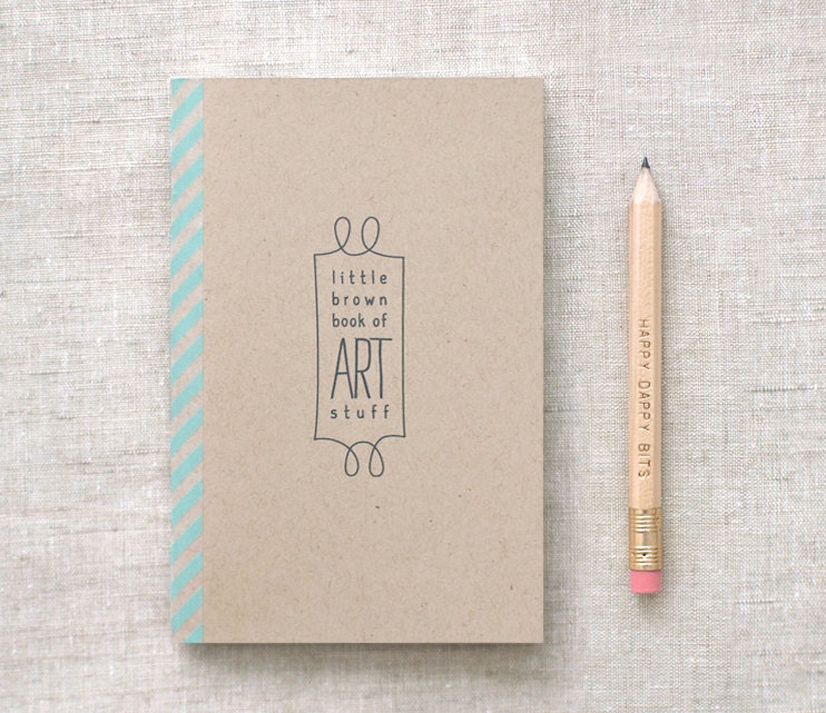 Sketchbook & Pencil Set, Mini Recycled - Little Brown Book of Art Stuff - Pocket Size, Stocking Stuffer