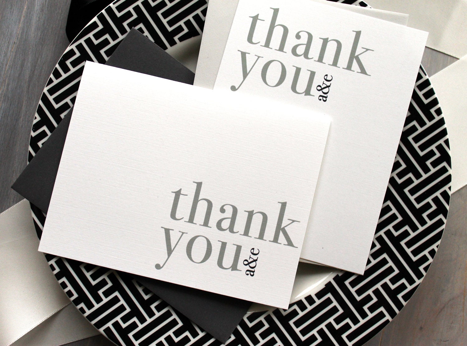 Urban Elegance - Modern Wedding Thank You Cards, Gray & Black - Purchase to Start the Ordering Process