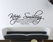 Marilyn Monroe Wall Decal Keep Smiling Quote Living Room Bedroom Decor